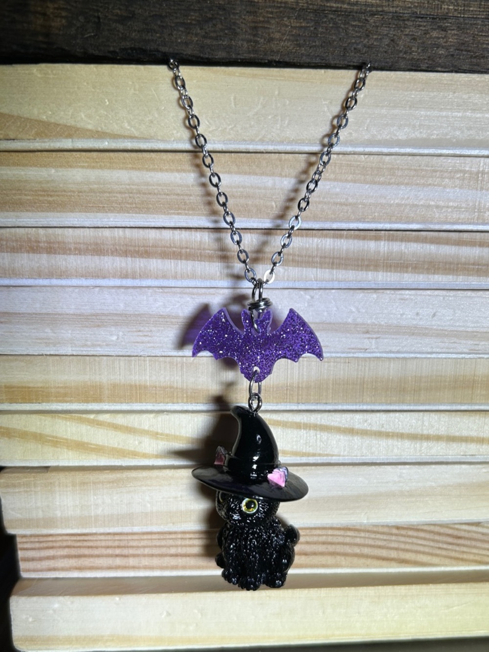 3/$25 Purple Bat & Black Witch Owl Pendant Necklace